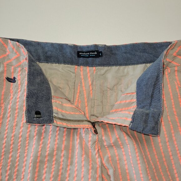 Southern Marsh Turner Stripe Brighton Shorts Gray & Salmon Seersucker Size 4 - Picture 2 of 9